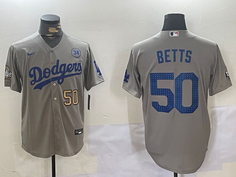 Men Los Angeles Dodgers 50 Betts Grey Game 2024 Nike MLB Jersey style 11204